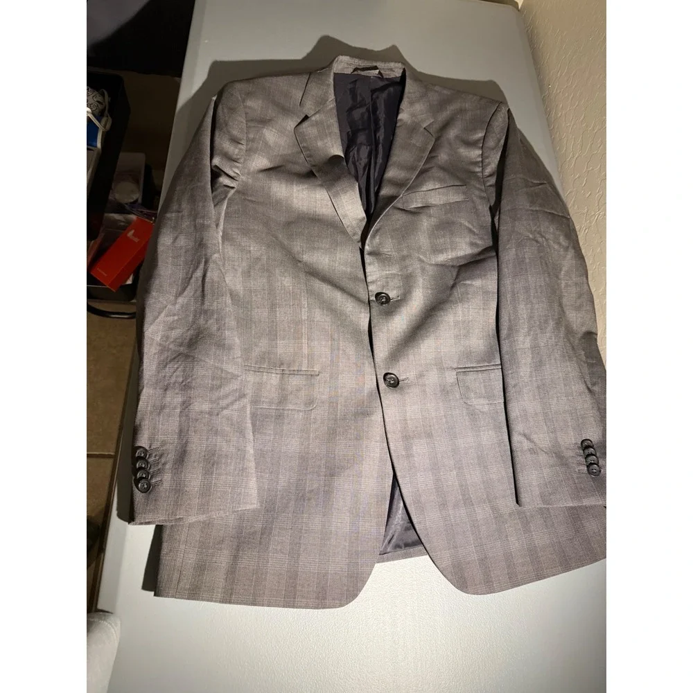 Banana Republic Mens 42R Tailored Fit Grey Plaid Blazer Jacket 415439-00